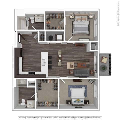 Floor plan for 2 beds, 2 baths, 1159 sqft